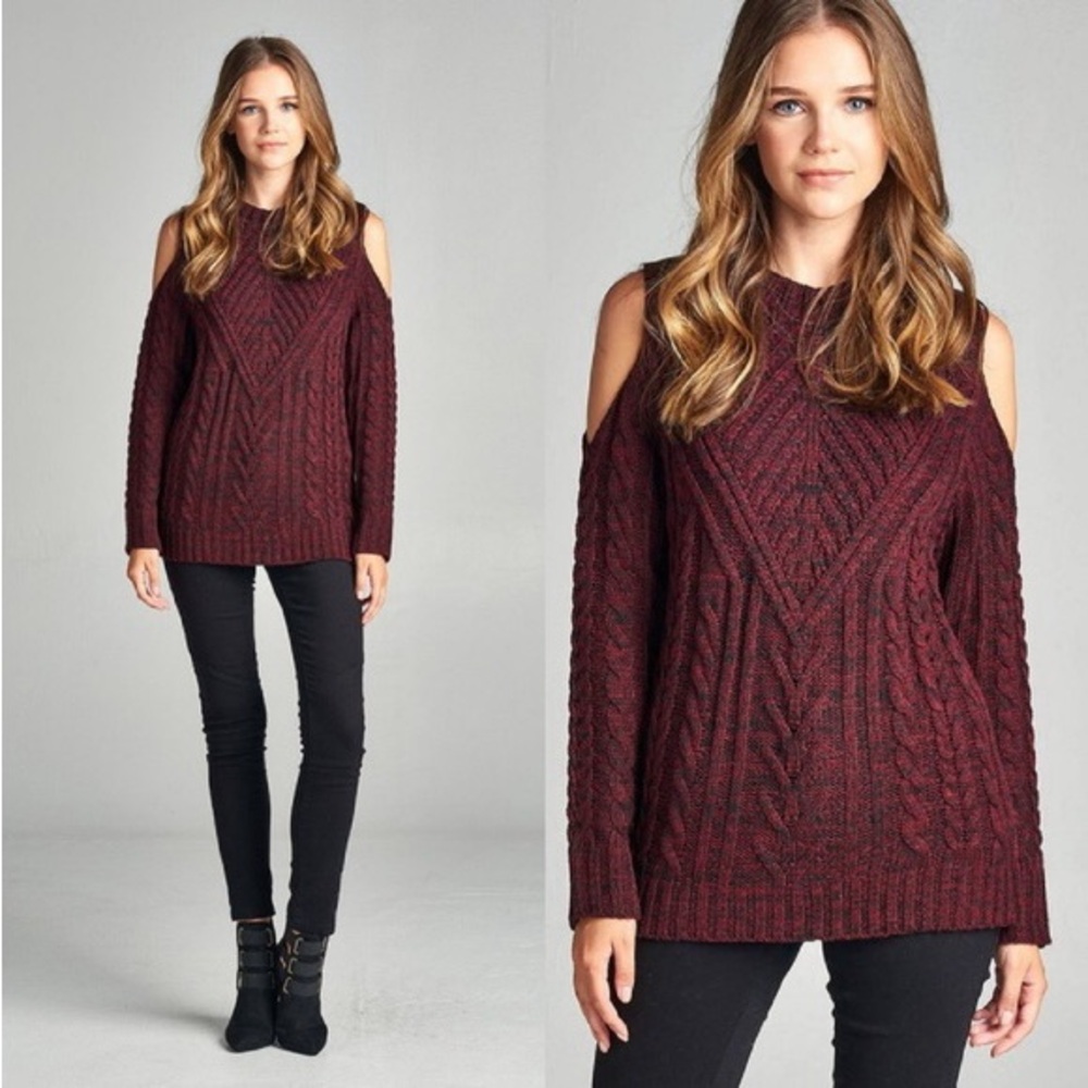 Active USA Off-the-Shoulder Burgundy Sweater